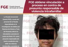 FGE obtiene vinculación a proceso en contra de presunto responsable de violencia intrafamiliar