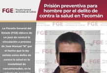 Prisión preventiva para hombre por el delito de contra la salud en Tecomán