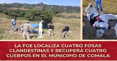 FGE localiza cuatro fosas clandestinas y recupera cuatro cuerpos en el municipio de Comala