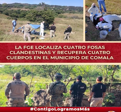 FGE localiza cuatro fosas clandestinas y recupera cuatro cuerpos en el municipio de Comala