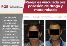 Pareja es vinculada por posesión de droga y moto robada