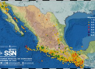 SSN registra 3 mil 681 sismos durante noviembre, el de mayor magnitud de 5.8 con epicentro en Chiapas