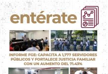 INFORME FGE: Capacita a 1,777 servidores públicos y fortalece Justicia Familiar con un aumento del 71.43%