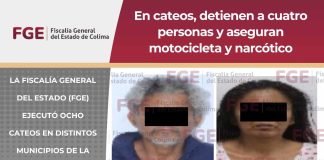 En cateos, detienen a cuatro personas y aseguran motocicleta y narcótico