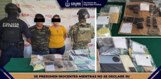 Policía Estatal de Colima detiene a pareja con armas y droga, en Tecomán