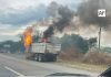 Se incendia camión de carga en la autopista Colima-Guadalajara a la altura de El Trapiche