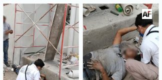 Trasladan a hospital a joven tras caer de un andamio en la colonia Andares del Jazmín