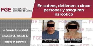 Detienen a 5 personas y aseguran narcóticos durante cateos en Colima, Villa de Álvarez, Coquimatlán, Minatitlán, Tecomán, Armería y Manzanillo