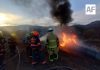 Atienden incendio de pipa con combustible en la carretera a Morelia