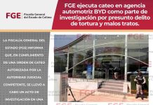 FGE ejecuta cateo en agencia automotriz BYD como parte de investigación por presunto delito de tortura y malos tratos