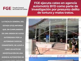FGE ejecuta cateo en agencia automotriz BYD como parte de investigación por presunto delito de tortura y malos tratos