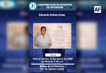 Convocan a misa por la paz y el regreso de Eduardo Ochoa Arias tras su privación de la libertad