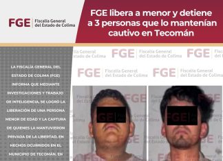 FGE libera a menor y detiene a 3 personas que lo mantenían cautivo en Tecomán