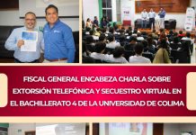 Fiscal General encabeza charla sobre extorsión telefónica y secuestro virtual en el Bachillerato 4 de la Universidad de Colima