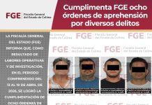 Cumplimenta FGE ocho órdenes de aprehensión por diversos delitos