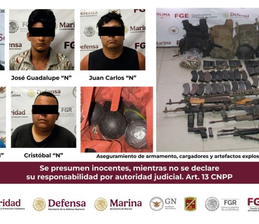 Operativo en Tecomán deja 5 detenidos y aseguramiento de armas y vehículos