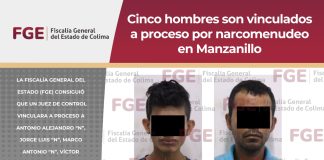 Cinco hombres son vinculados a proceso por narcomenudeo en Manzanillo