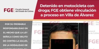 Detenido en motocicleta con droga; FGE obtiene vinculación a proceso en Villa de Álvarez