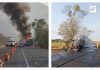 Se incendia tractocamión en la autopista Colima-Manzanillo, a la altura de Tecolapa