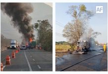 Se incendia tractocamión en la autopista Colima-Manzanillo, a la altura de Tecolapa