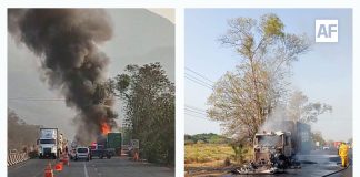 Se incendia tractocamión en la autopista Colima-Manzanillo, a la altura de Tecolapa