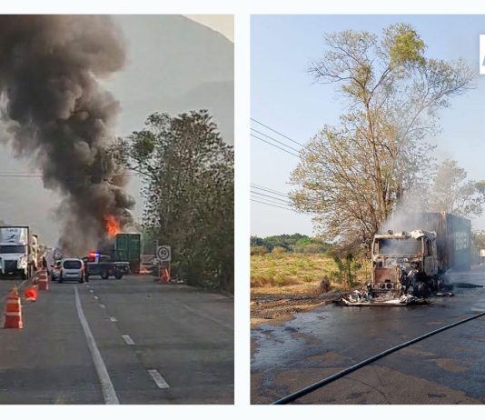 Se incendia tractocamión en la autopista Colima-Manzanillo, a la altura de Tecolapa