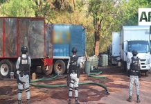 Aseguran 117 mil litros de hidrocarburo y 23 kilos de metanfetamina en operativos en Jalisco