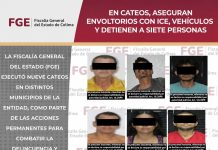 En cateos, aseguran envoltorios con ICE, vehículos y detienen a siete personas