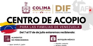 Gobierno del Estado de Colima abrió centro de acopio para apoyar a familias damnificadas en Venezuela