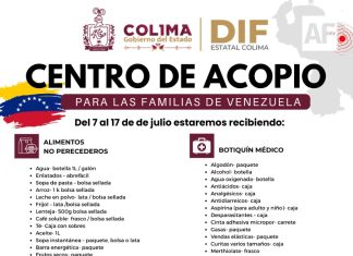 Gobierno del Estado de Colima abrió centro de acopio para apoyar a familias damnificadas en Venezuela