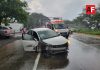 Conductora choca contra poste en la autopista Colima–Manzanillo; resulta ilesa