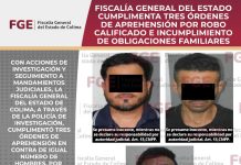 Fiscalía General del Estado cumplimenta tres órdenes de aprehensión por robo calificado e incumplimiento de obligaciones familiares