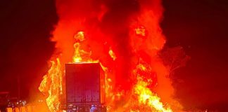 Accidente entre tractocamiones provoca incendio y mantiene parcialmente cerrada la autopista Tecomán–Colima