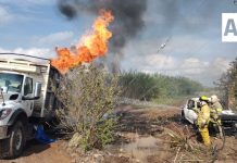 Fuga en ducto de Pemex provoca incendio; una pipa y una camioneta quedan calcinadas en Atotonilco El Alto