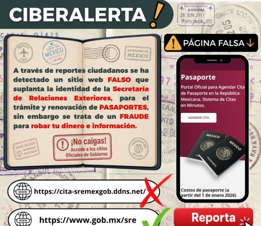 Alertan por página falsa que suplanta a la SRE para ofrecer trámites de pasaporte