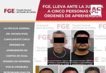 FGE, lleva ante la justicia a cinco personas con órdenes de aprehensión