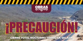 Seidum Colima alerta sobre cierre total nocturno en tramo ‘La Salada’ este sábado, domingo y lunes