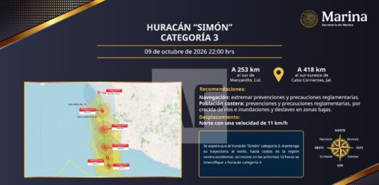 Marina informa que huracán Simón alcanza categoría 3; prevén que se intensifique a categoría 4