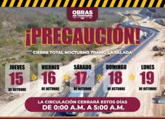 Cierre total nocturno en el tramo ‘La Salada’ del 15 al 19 de octubre, previene Seidum Colima