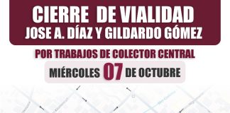 Seidum anuncia cierre de vialidad en cruce de calles José Antonio Díaz y Gildardo Gómez, por obras del Colector Central