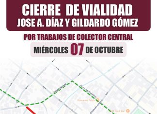 Seidum anuncia cierre de vialidad en cruce de calles José Antonio Díaz y Gildardo Gómez, por obras del Colector Central