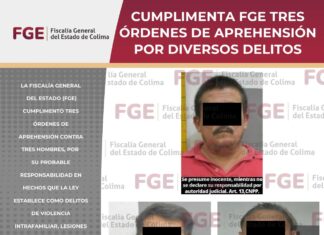 Cumplimenta FGE tres órdenes de aprehensión por diversos delitos
